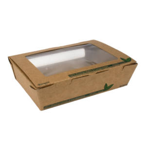 1200ml Salad Box with Window Kraft Compostable Food Packaging TP3929 copy