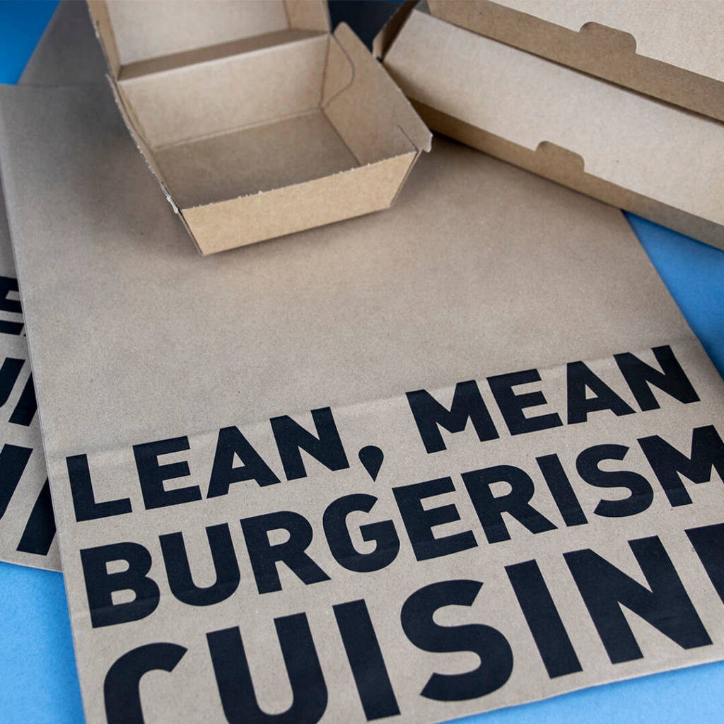 Lean Mean Burgerism printed takeaway bags