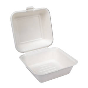 6x6 Clamshell Burger Box Bagasse Compostable Food Packaging TP3823 New copy