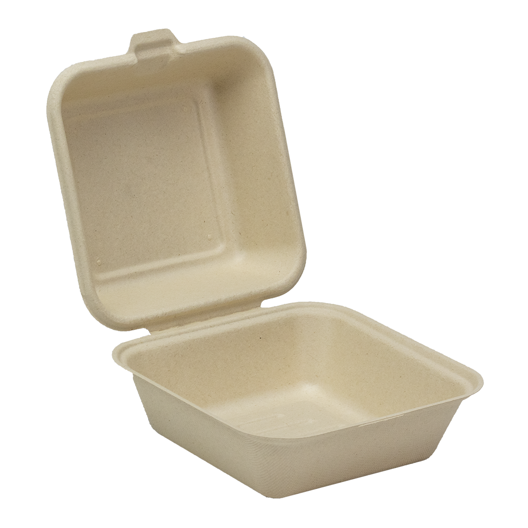 6x6 Clamshell Meal Box Natural Bagasse TP5078 copy